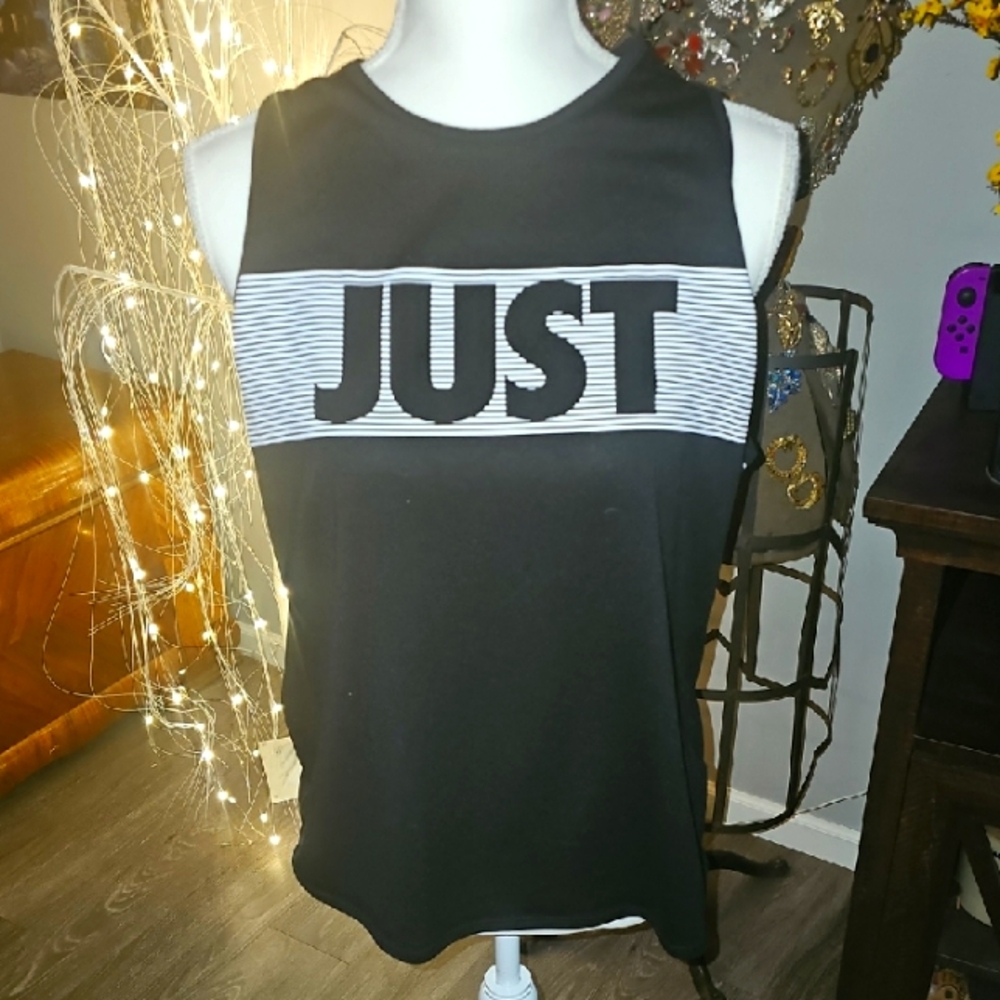 Nike Womens sz Large  Black Sleeveless Tank Top. Unique "JUST DO IT".